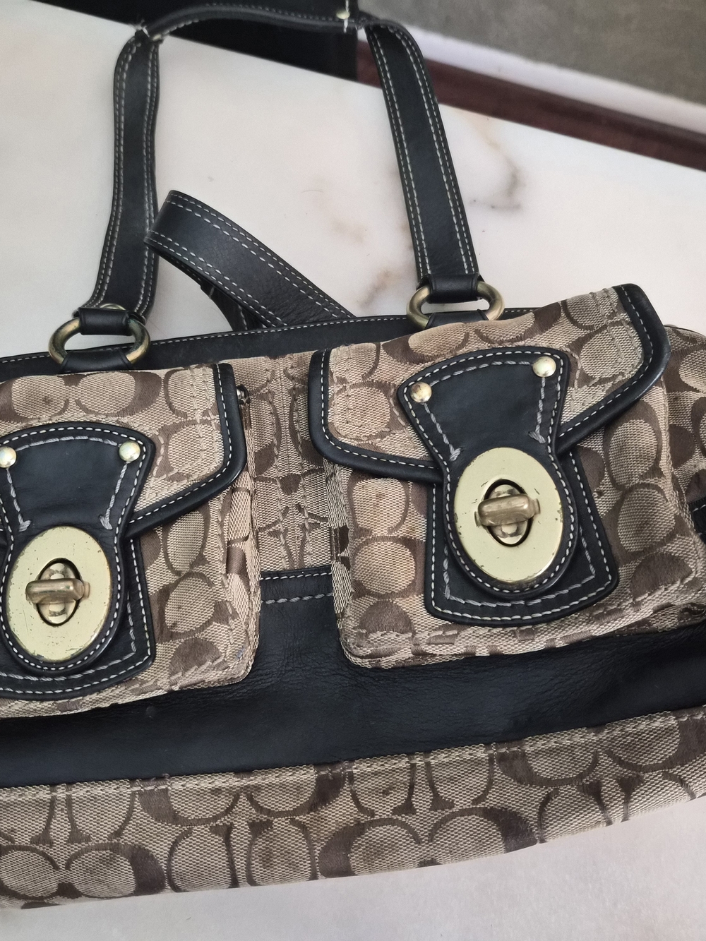 Vintage Coach Legacy Signature Turnlock Satchel Y2K bag
